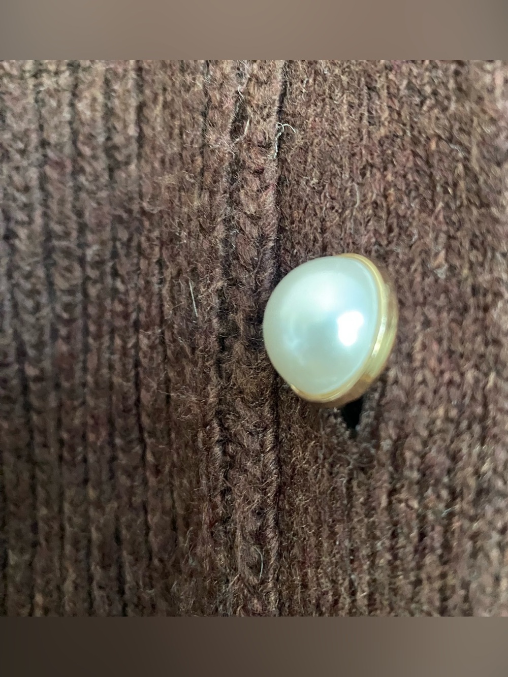 Abercrombie & Fitch Chocolate Brown Pearl Button Ribbed Knit Sweater Cardigan S - Picture 8 of 8